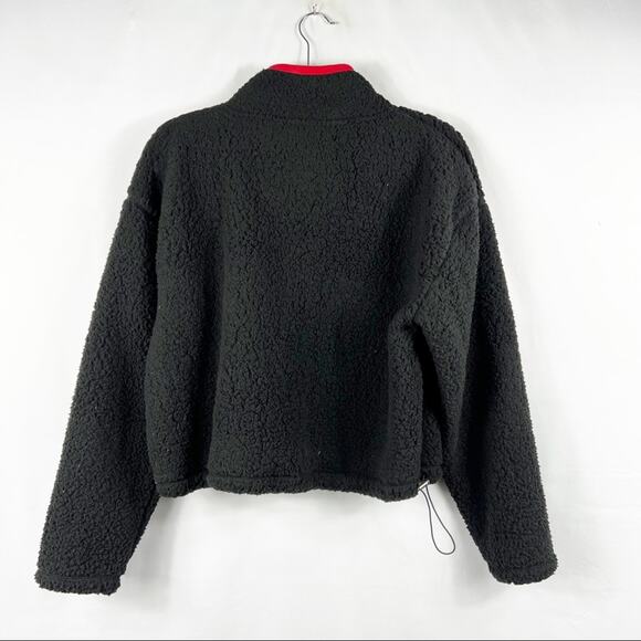 TOMMY JEANS Women's Black 1/4 Snap Sherpa Cropped Pullover NWT in Large - Picture 6 of 6